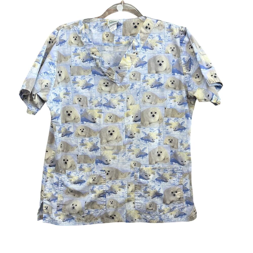 Uniform Advantage Womens Small Seal Scrub Top Print Pediatric Novelty Nursing